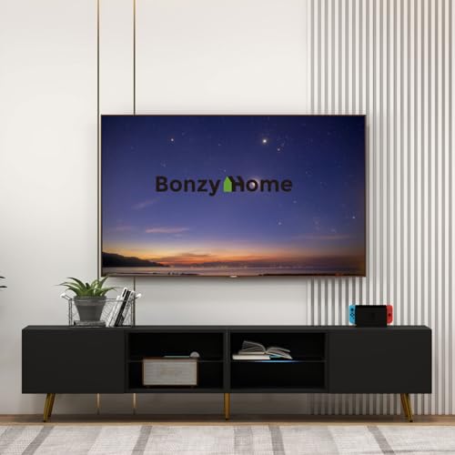 86" LED TV Stand, Modern Entertainment Center for 75" TV, Black, view 2