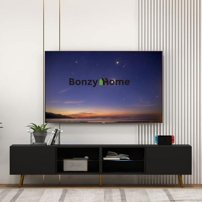 86" LED TV Stand, Modern Entertainment Center for 75" TV, Black, view 2