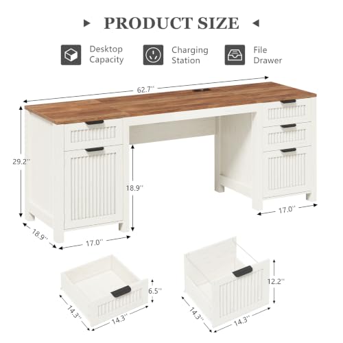 62" Farmhouse Computer Desk with Drawers & Storage Cabinet for Home Office, view 3