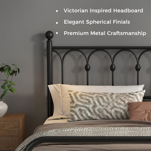 Black Metal Queen Bed Frame with Headboard, Iron Platform Bed Frame, view 5