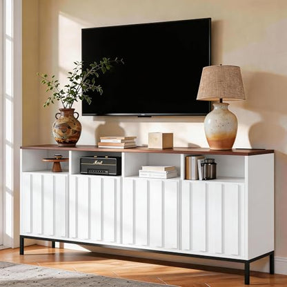 COCO DESIGN 70" Large Buffet Sideboard Cabinet with Power Outlets & Adjustable Shelves, Modern Farmhouse Accent Storage Credenza Console for Kitchen, Living Room, White