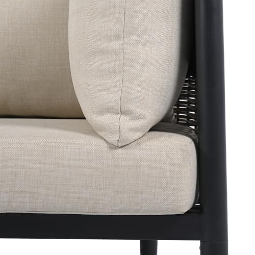 SAFAVIEH Outdoor Patio Furniture Collection - Harrison 3-Piece Corner Sofa Set with Table, Black & Taupe, Modern Sectional Design (PAT7744A)
