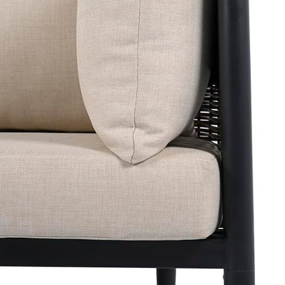 SAFAVIEH Outdoor Patio Furniture Collection - Harrison 3-Piece Corner Sofa Set with Table, Black & Taupe, Modern Sectional Design (PAT7744A)