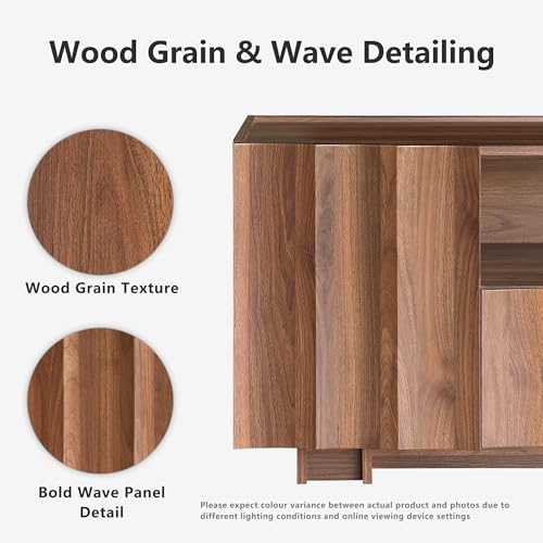 61" Mid Century Modern TV Stand with Storage, Wave Design, Walnut, view 4