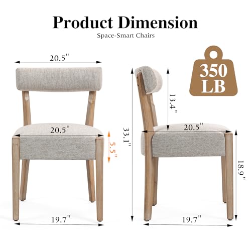 Dining Chairs,Set of 6 Mid-Century Modern Wooden Kitchen Chairs with Linen Upholstery - Low-Back Woven Design for Kitchen & Dining Room,Oatmeal Fabric