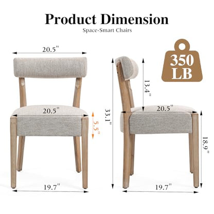 Dining Chairs,Set of 6 Mid-Century Modern Wooden Kitchen Chairs with Linen Upholstery - Low-Back Woven Design for Kitchen & Dining Room,Oatmeal Fabric