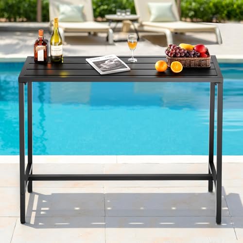 Outdoor Bar Table, 47 x 15 in Patio Bar Table, Waterproof Top & Sturdy Metal Frame, Rectangle Counter Height Dining Tables, Outdoor Furniture for Balcony, Yard, Hot Tub, Poolside, Indoor