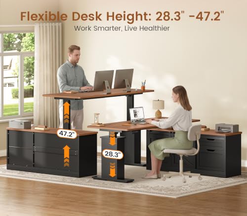 Farmhouse L Shaped Executive Standing Desk with Storage Drawers, view 4