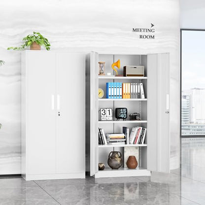 Crownland 72" Metal Storage Cabinet, Lockable Garage Storage Cabinets, High Office Cabinet with Adjustable Shelves for Home Office, Pantry, Garage, Classroom, File(White-Narrow Size)