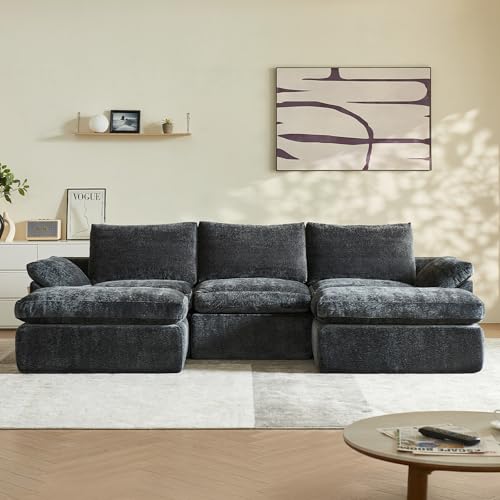 U-Shaped Sectional Sofa with 2 Ottomans, Grey 60.6''x108''x22.8'' | Ultra soft cloud sofa, deep boneless seat, 2 movable ottomans, no assembly, ideal for living room bedroom