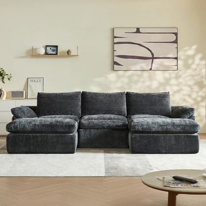 U-Shaped Sectional Sofa with 2 Ottomans, Grey 60.6''x108''x22.8'' | Ultra soft cloud sofa, deep boneless seat, 2 movable ottomans, no assembly, ideal for living room bedroom