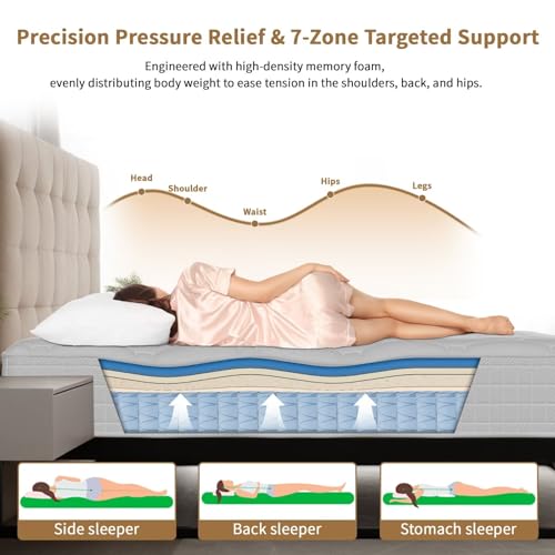 Queen Mattress, 14 Inch Hybrid Memory Foam Mattress in a Box, Cooling Gel for Pressure Relief & Back Pain Support, CertiPUR-US Certified, Medium Firm, Breathable Comfort Sleep
