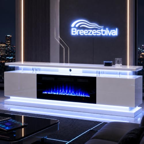 70" Fireplace TV Stand for TVs up to 80", White & Black, view 4