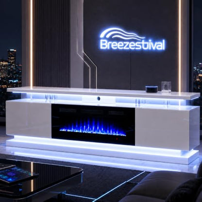 70" Fireplace TV Stand for TVs up to 80", White & Black, view 4