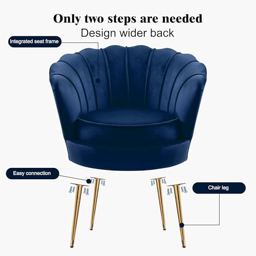 Mid Century Modern Upholstered Accent Chair,Retro Leisure Velvet Single Sofa with Golden Metal Legs for Living Room/Bedroom(Navy Blue)