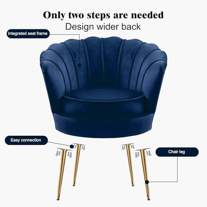 Mid Century Modern Upholstered Accent Chair,Retro Leisure Velvet Single Sofa with Golden Metal Legs for Living Room/Bedroom(Navy Blue)