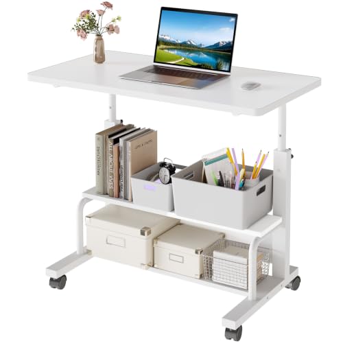 Rolling Desk, Storage Shelves, Laptop Table, Home Office, view 2