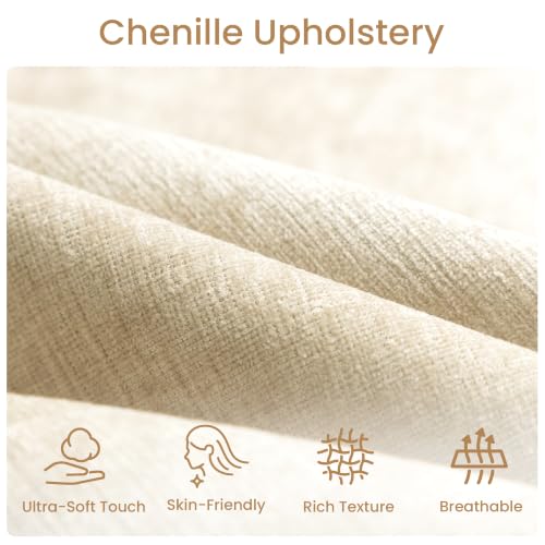 Queen Bed Frame Greige Chenille Storage, view 6