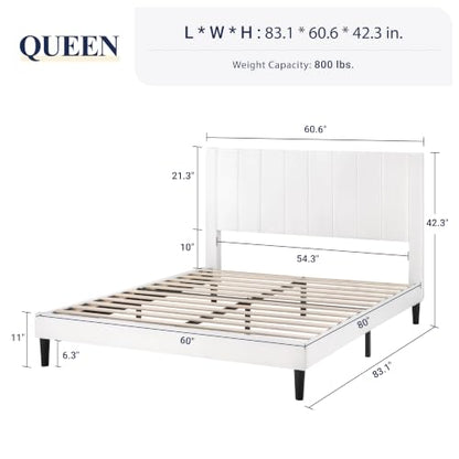 Queen Bed Frame/Velvet Upholstered Bed Frame with Vertical Channel Tufted, view 3