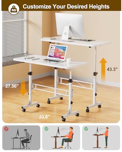 Small Standing Desk Adjustable Height, Mobile Stand Up Desk with Wheels, view 4