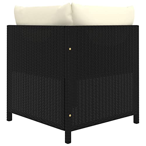 12-Piece Modular Garden Lounge Set Black and Cream White Synthetic Poly Rattan Outdoor Patio Furniture for Deck Porch Balcony and Backyard Seating