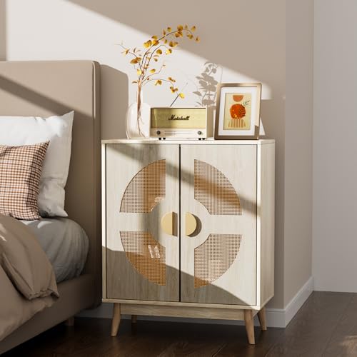 Buffet Cabinet with Storage Sideboard Accent Modern Credenza with Doors & Shelves 32.9" Rattan Media Console Mid Century Coffee Bar Table for Living Room Kitchen Dining Room Hallway
