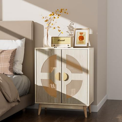 Buffet Cabinet with Storage Sideboard Accent Modern Credenza with Doors & Shelves 32.9" Rattan Media Console Mid Century Coffee Bar Table for Living Room Kitchen Dining Room Hallway