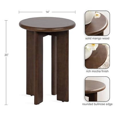 Seebeck Modern Wooden Round Side Table; 14 x 14 x 20; Dark Brown; Transitional Wood End Table for Use as Bedroom Nightstand or Living Room Accent Table