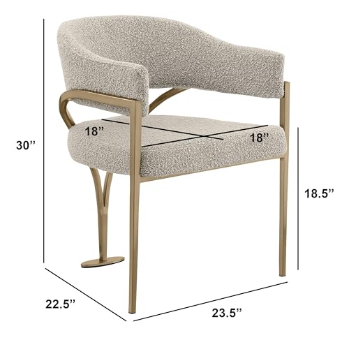 Furniture Modern Upholstered Chair in Gray Boucle Fabric with Gold Legs – Versatile Living Room & Dining Room Seating – Set of 2