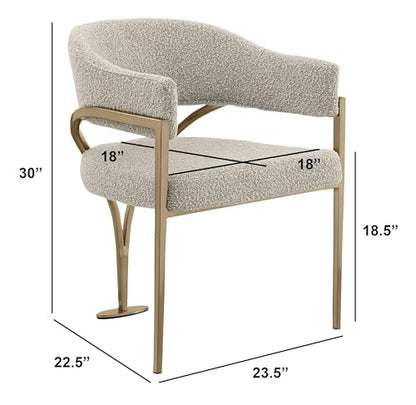 Furniture Modern Upholstered Chair in Gray Boucle Fabric with Gold Legs – Versatile Living Room & Dining Room Seating – Set of 2