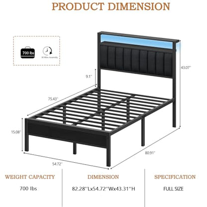 Full Size Bed Frame with Charging Station and LED Lights, view 3