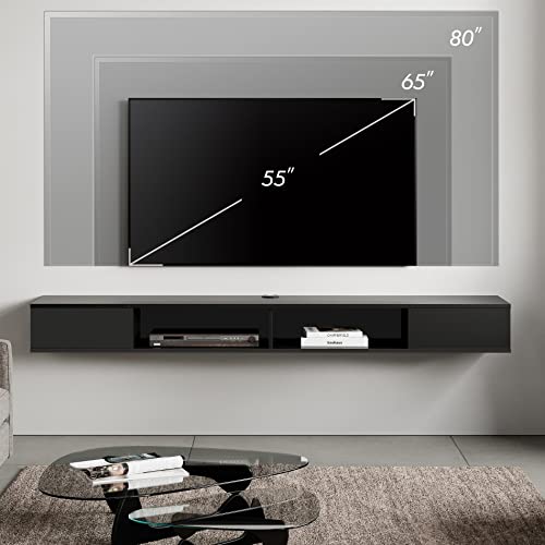 70 inch Floating Entertainment Center, Black, view 7