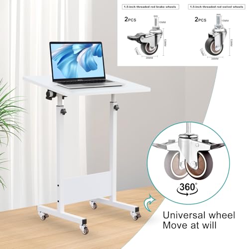 Adjustable Height Standing Desk, 24 in Writable Tempered Glass Desktop with Eraser, 360° Flip, Wheels – Ideal for Small Spaces and Home Offices, White(Adjustable Height: 32-47 in)