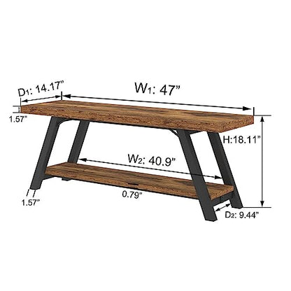 Wood Bench, Industrial Storage Entryway Indoor Bench for Bedroom Hallway Living Room, Rustic Famhouse Wooden Metal Shoe Rack Accent Foyer Bench Seat for Entrance Sitting, Rustic Brown, 47 in Long