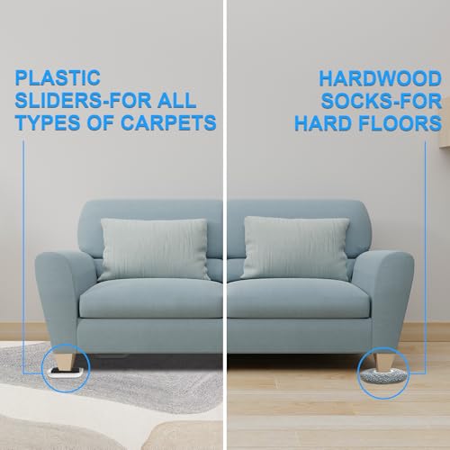New Upgrade Furniture Sliders, Multi-Surface 3-in-1 Furniture Movers Sliders, Heavy Moving Pads with 8PCS 4.3" Carpet Sliders+4PCS Hard Floor Socks+1 Lifter, Protect Floor and Easily Move Furniture