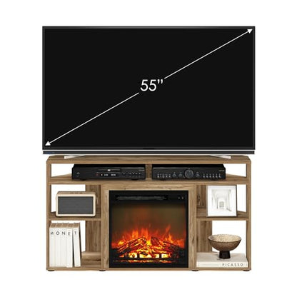Jensen Fireplace TV Stand, Corner Entertainment Center, TV Console for TV up to 55 Inch with Fireplace, for Living Room, Bedroom, Flagstaff Oak