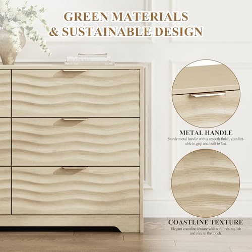 55" Wide Coastline Fluted 6 Drawers Dresser for Bedroom,Natural, view 6