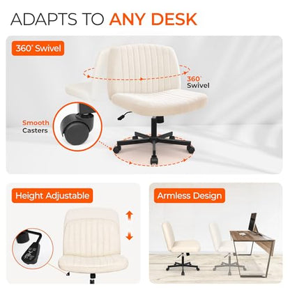 Criss Cross Chair, Wide Fabric Vanity Desk Seat, Beige Wheel, view 7