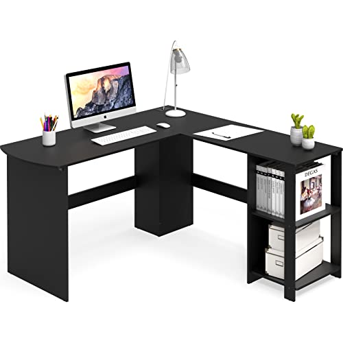 51 x 51 Inches L-Shaped Home Office Wood Corner Desk wtih Storage, Black