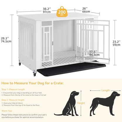 76" Double Dog Crate Furniture for 2 Large Medium Dogs Chew-Resistant, view 4