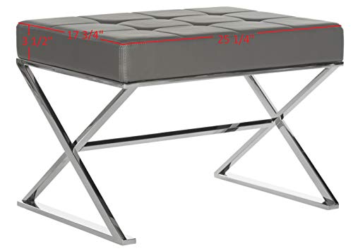 Safavieh Home Collection Micha Modern Glam Cream Tufted and Silver Steel Ottoman