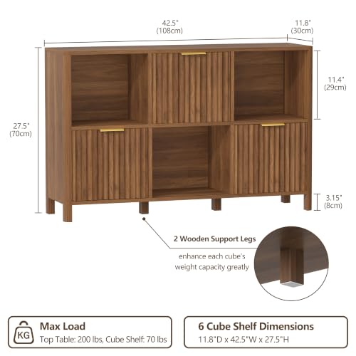 6 Cube Storage Organizer Fluted Bookcase with Reversible Door, view 3