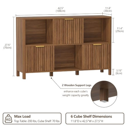 6 Cube Storage Organizer Fluted Bookcase with Reversible Door, view 3