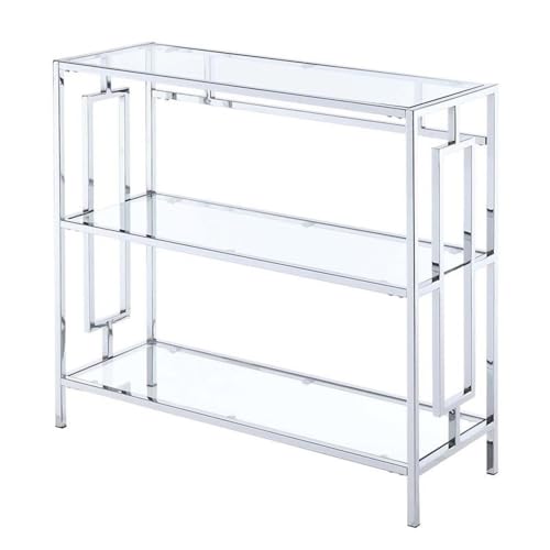 Town Square Chrome 3 Tier Bookcase, Clear Glass / Chrome Frame