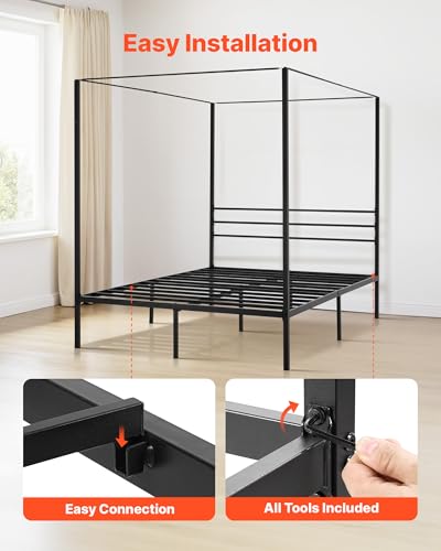 Canopy Bed Frame Queen Size, Metal Canopy Bed with Four Posters Design, view 7