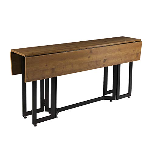 Holly & Martin Driness Drop Leaf Table - Oak with Black - Transitional Design, Brown Iron and Wood - Ideal for Dining Room, Kitchen (DN7448)