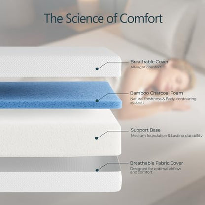 Twin Mattress, 6 Inch Gel Memory Foam Mattress in a Box, Gel Infused, Fiberglass Free, Medium Firm Mattresses, CertiPUR-US Certified, Breathable & Pressure Relief, White