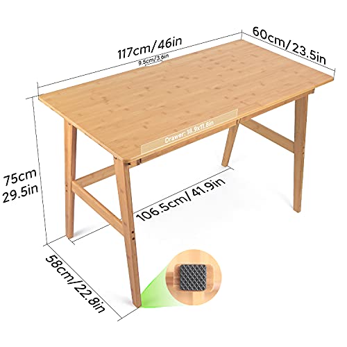Writing Computer Desk 46" Bamboo Home Office Table with 2 Drawers, view 3
