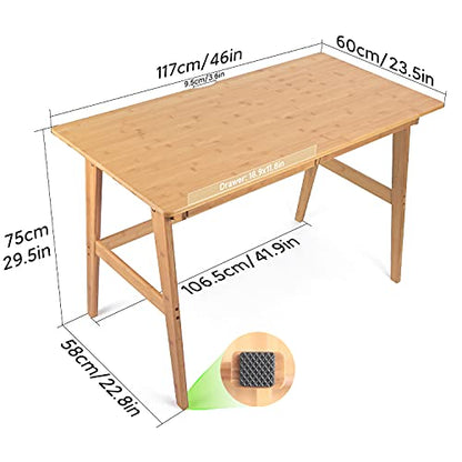 Writing Computer Desk 46" Bamboo Home Office Table with 2 Drawers, view 3