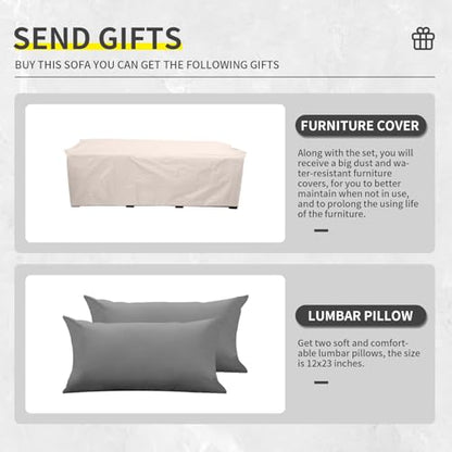 Wicker Patio Couch Outdoor 3-seat Sofa with All-Weather Rattan Deep Seater Outdoor Couch with Anti-Slip Cushions and Furniture Cover, Light Grey